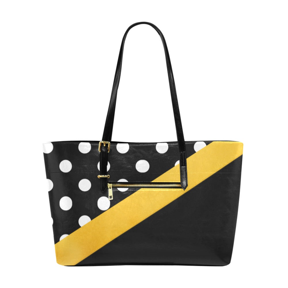 Black polka dot tote handbag
