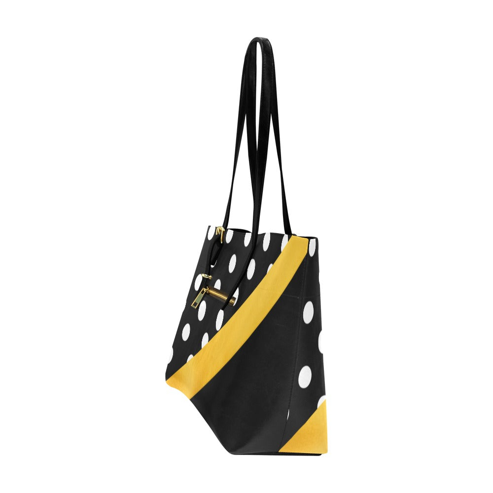 Black polka dot tote handbag