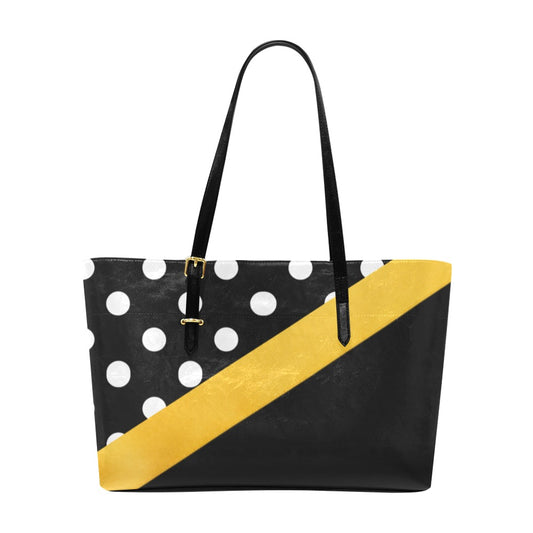 Black polka dot tote handbag