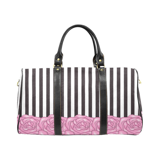 Black Stripe travel tote with roses