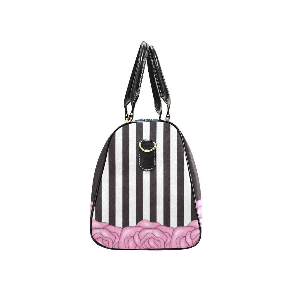 Black Stripe travel tote with roses